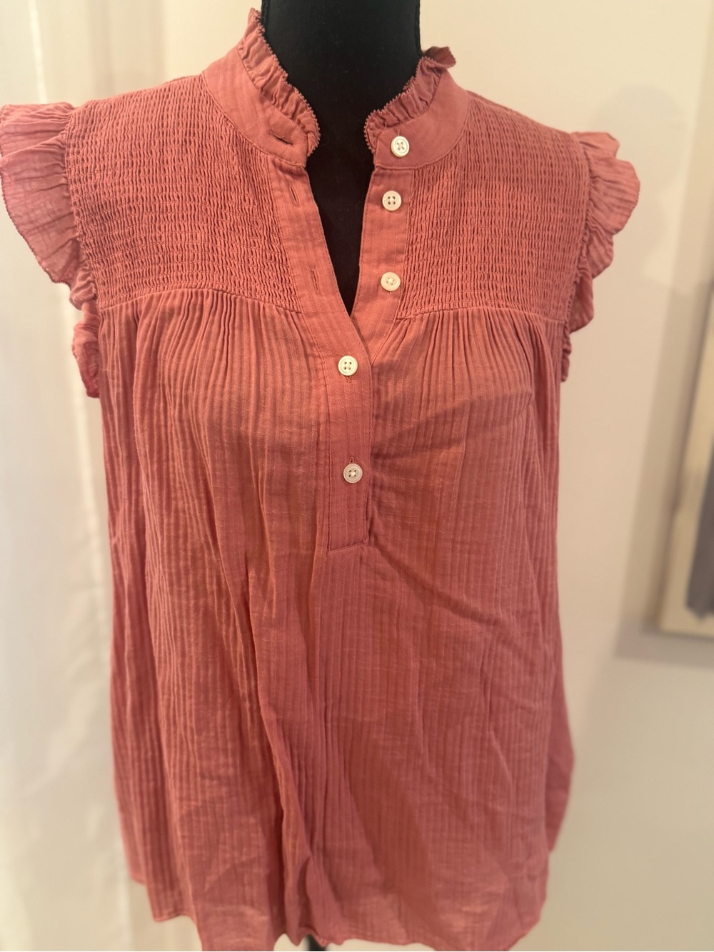 J. Crew Smocked Sleeveless Button-Front Top in Dusty Rose